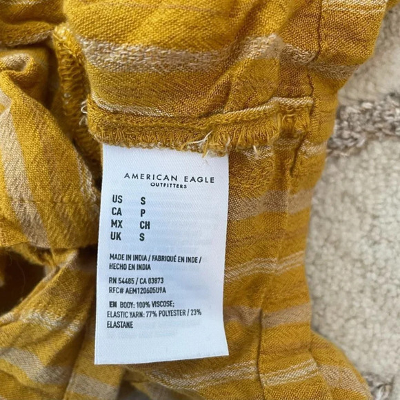 American Eagle Smocked Strapless Striped Romper Mustard Yellow Sz S - Picture 6 of 6